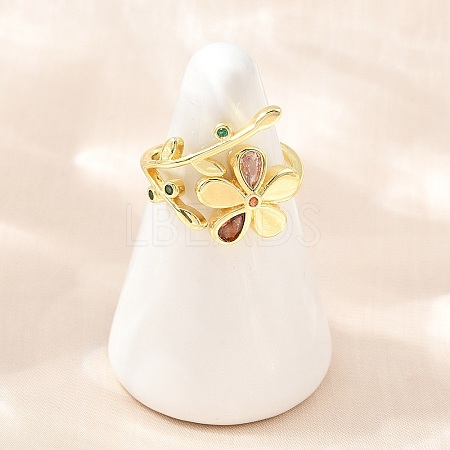 Brass Pave Cubic Zirconia Cuff Open Rings CU-CBACDF6-08G-01-1