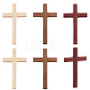   6Pcs 3 Colors Wooden Cross Wall Decoration AJEW-PH0011-06-1
