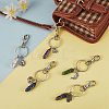 6Pcs 6 Style Natural & Synthetic Gemstone Copper Wire Wrapped Keychains KEYC-SZ0001-13-3