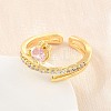 Flower Brass Micro Pave Cubic Zirconia Cuff Open Rings for Women CU-CBA0A21-06B-G-1