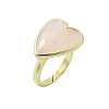 Heart Brass Natural Rose Quartz Finger Rings X-RJEW-D304-01G-B-2