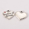 Wedding Party Supply Antique Silver Alloy Rhinestone Heart Carved Word Brother of Groom Wedding Family Charms X-TIBEP-N005-26A-1