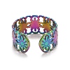 Rainbow Color Ion Plating(IP) 304 Stainless Steel Sunflower Open Cuff Ring for Women RJEW-A005-42MC-3