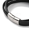 Men's Braided Black PU Leather Cord Multi-Strand Bracelets BJEW-K243-04AS-3