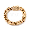 Ion Plating(IP) 304 Stainless Steel Curb Chains Bracelet with Rhinestone Skull Clasp for Women BJEW-E107-09G-1