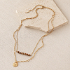 304 Stainless Steel Textured Coin Pendant Double Layer Necklaces VK6399-5-1