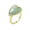 Heart Brass Natural Green Strawberry Quartz  Finger Rings RJEW-D304-01G-C-2