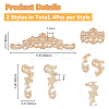 8Pcs 2 Styles Natural Solid Wood Carved Onlay Applique Craft AJEW-DC0001-61-2