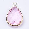 Golden Tone Brass Glass Teardrop Pendants X-GLAA-M006-A-15G-2