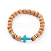 Round Natural Wood Beads Stretch Bracelets BJEW-JB05847-2