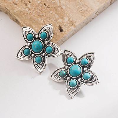 Alloy & Synthetic Turquoise Stud Earrings WGDB792-01-1