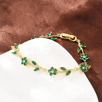 Brass Pave Cubic Zirconia Flower Link Chain Bracelets for Women KK-CBA68DA-14G-10-1