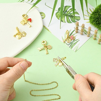 5Pcs 5 Styles Brass Micro Pave Clear Cubic Zirconia European Dangle Charms FIND-CJ0005-20-1