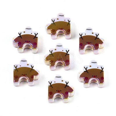 UV Plating Opaque Printed Acrylic European Beads OACR-N153-06C-1