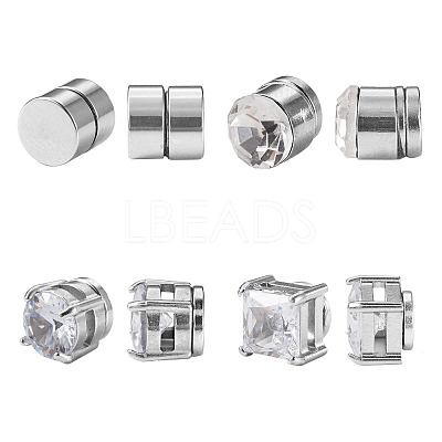 8Pcs 4 Style Clear Cubic Zirconia Flat Round Clip-on Earrings EJEW-TA0001-15-1