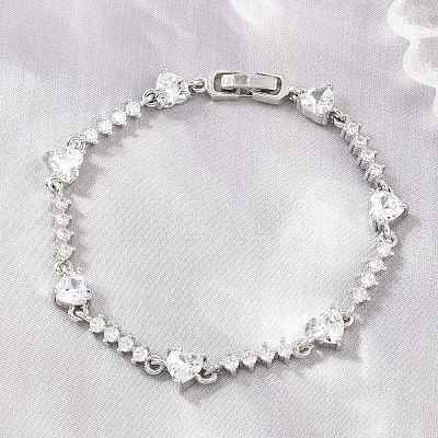 Brass Pave Cubic Zirconia Heart Link Chain Bracelets for Women KK-CBA68DA-10P-01-1