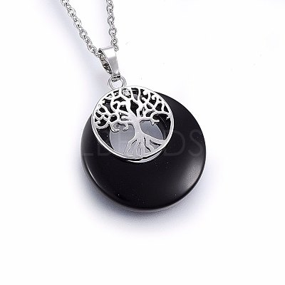 Natural Black Onyx(Dyed & Heated) Flat Round Pendants G-I357-A01-1