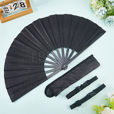 Glitter Plastic & Oxford Cloth Fan with Fan Bags AJEW-WH20022-89A-1