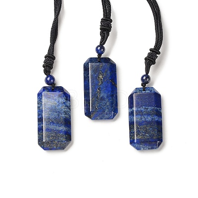 Natural Mixed Gemstone Rectangle Pendant Necklace with Nylon Cord for Women NJEW-C001-01B-1