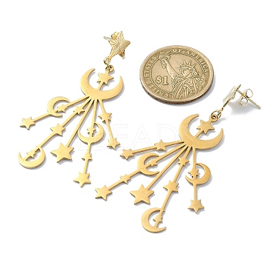 201 Stainless Steel Moon & Star Dangle Stud Earrings for Women EJEW-TA00368-1