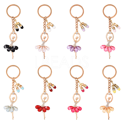 Alloy Crystal Rhinestone & Resin Ballet Dancer Girl Keychain KEYC-YW00228-01-1
