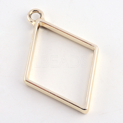 Rack Plating Alloy Rhombus Open Back Bezel Pendants X-PALLOY-S047-14E-FF-1