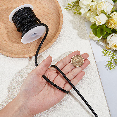 1 Roll Round Braided Cowhide Leather Cord NWIR-CL0001-01B-1