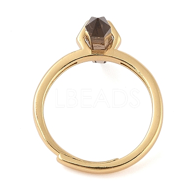 Double Pointed Hexagonal Prism  Natural Smoky Quartz Adjustable Rings for Women RJEW-G327-01G-05-1