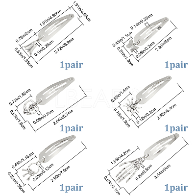 6 Pairs 6 Styles Alloy Snap Hair Clips for Woman Girls OHAR-CP0001-12-1