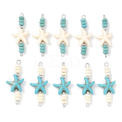 10Pcs 2 Colors Dyed Synthetic Turquoise Starfish Rondelle Beaded Connector Charms PALLOY-JF04014-1