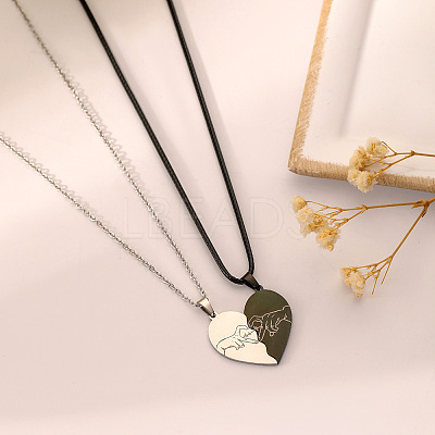 201 Stainless Steel Carved Heart Split Pendant Couple Necklaces FS-WG96DA9-03-1