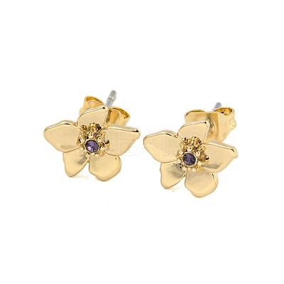 Brass Micro Pave Cubic Zirconia Ear Studs EJEW-P283-01G-02-1