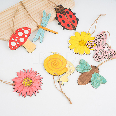 100 Sets 10 Style Unfinished Wood Pendant Decorations AJEW-AR0001-70-1