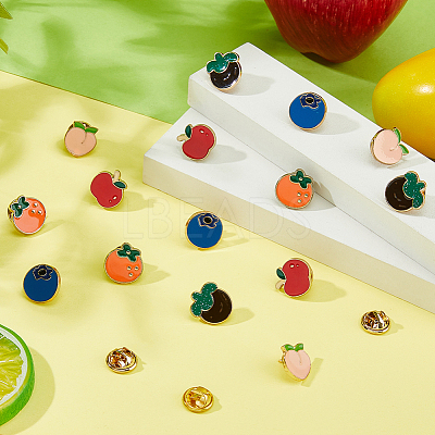 15Pcs 5 Styles Fruit Enamel Pins JEWB-FH0002-90-1