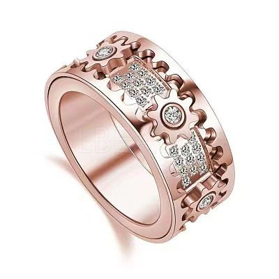 Gear Brass Micro Pave Clear Cubic Zirconia Rotatable Finger Rings FS-WGBD3BF-24-1