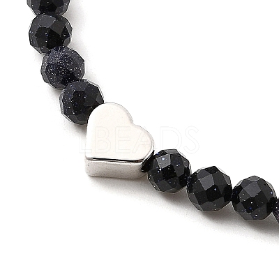 2Pcs Natural Garnet & Synthetic Blue Goldstone Round Beaded Bracelets for Men Women BJEW-JB12336-1