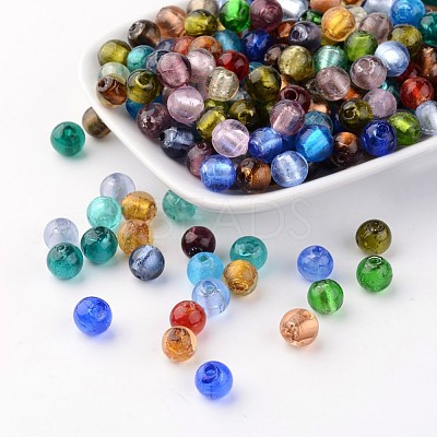 Handmade Silver Foil Glass Beads X-FOIL-R054-M-1