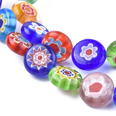 Flat Round Handmade Millefiori Glass Beads X-LK-R004-21-1