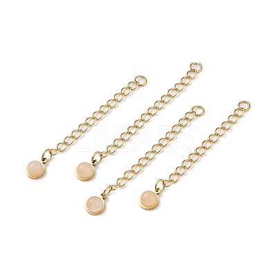 Ion Plating(IP) 316 Surgical Stainless Steel Curb Chain Extender with Natural Rose Quartz Round Charm STAS-A097-01G-03-1