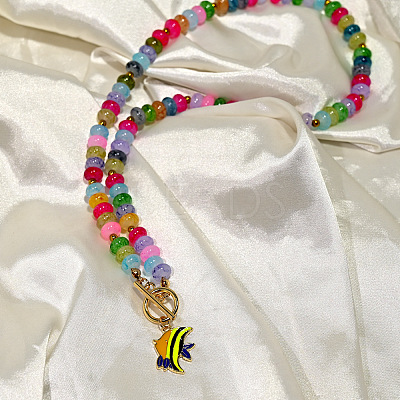 Boho Ocean Alloy Enamel Fish Pendant Rainbow Handmade Lampwork Rondelle Beaded Necklaces for Women WG000B5-02-1