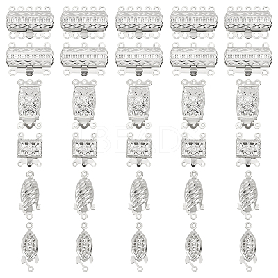 60 Sets 6 Styles 304 Stainless Steel Box Clasps STAS-DC0009-62-1