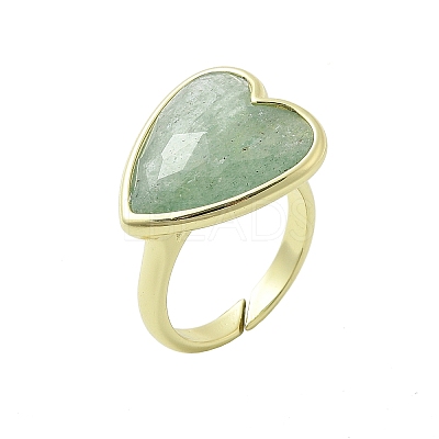 Heart Brass Natural Green Strawberry Quartz  Finger Rings RJEW-D304-01G-C-1