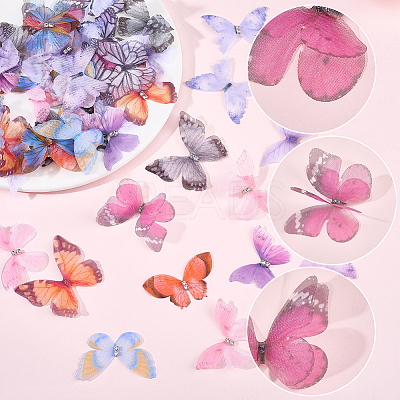 60Pcs 12 Styles 3D Gauze Butterfly Ornament Accessories FIND-SP0020-64A-1
