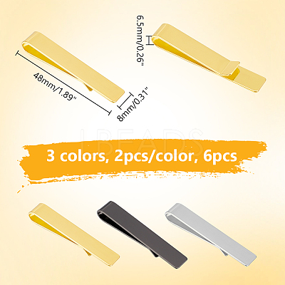 6Pcs 3 Colors 304 Stainless Steel Tie Clip STAS-UN0058-21-1