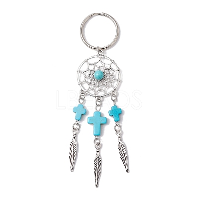 Woven Net/Web with Feather Alloy Gemstone Keychain KEYC-JKC01180-01-1