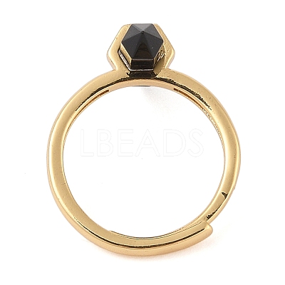 Double Pointed Hexagonal Prism Natural Obsidian Adjustable Rings for Women RJEW-G327-01G-06-1