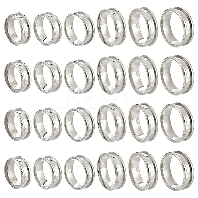 24Pcs 6 Styles 201 Stainless Steel Grooved Finger Ring Settings STAS-ME0003-12P-1