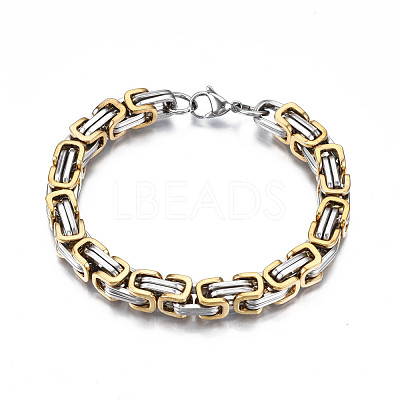 Ion Plating(IP) Two Tone 201 Stainless Steel Byzantine Chain Bracelets BJEW-S057-86A-03-1