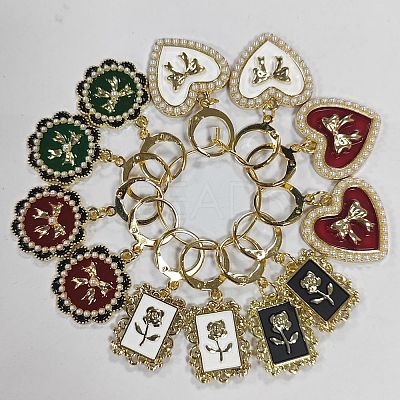 Alloy Enamel Heart/Rectangle/Flower Pendant Locking Stitch Markers HJEW-AB00024-1