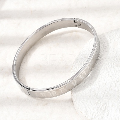 304 Stainless Steel Roman Numerals Hinged Cuff Bangles for Women SA-CBAC920-12P-1
